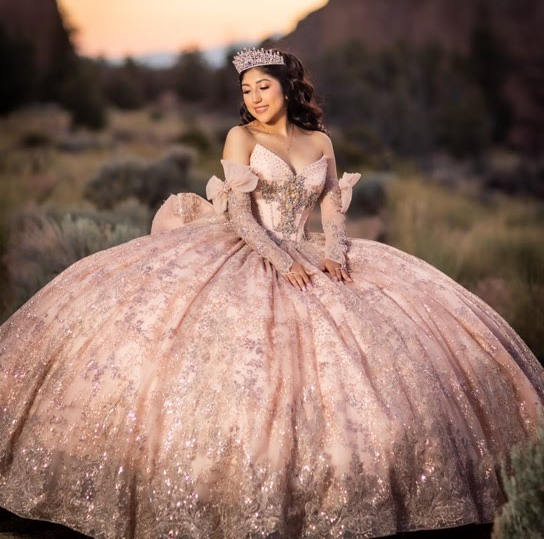 Model wearing a Quinceañera gown