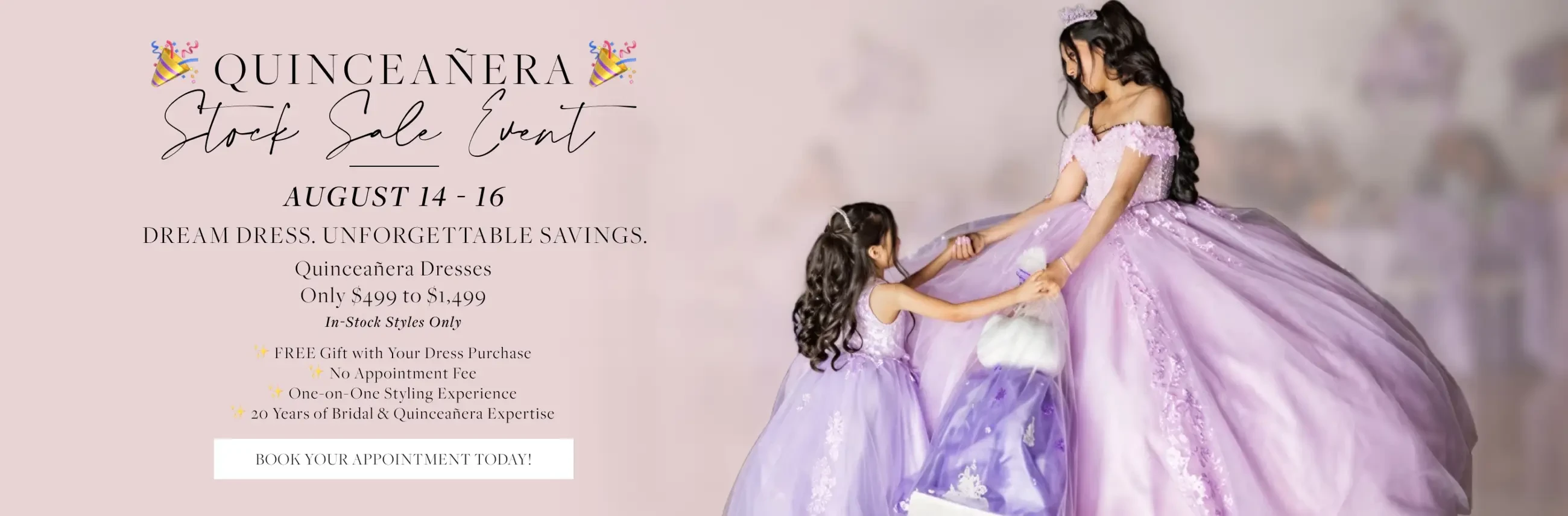 Quinceanera Stock Sale Event Desktop Banner