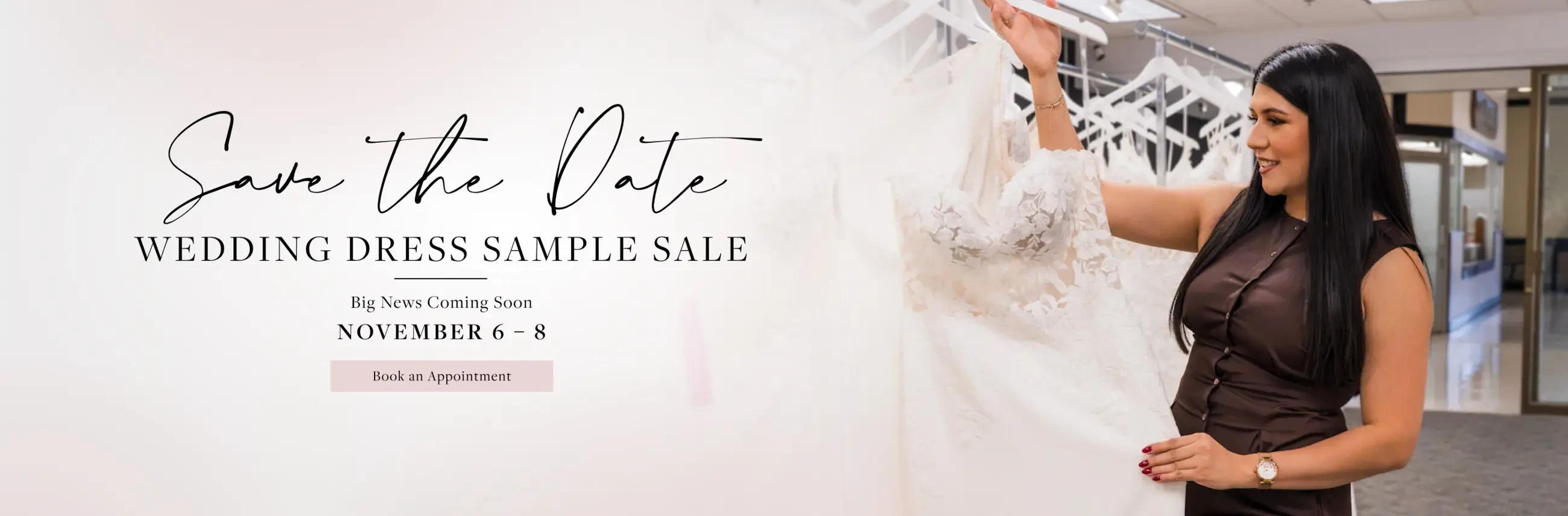 Save the Date Wedding Dress Sample Sale Desktop Banner